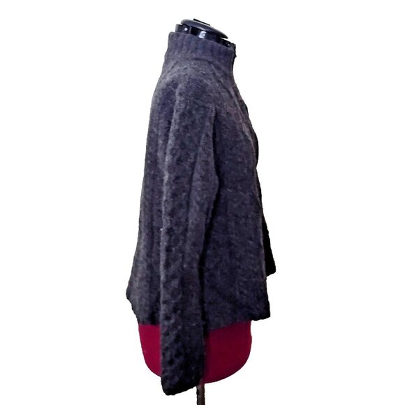 Inis Crafts Merino Wool Fisherman Sweater L Grey Cable Knit Full Zip Ireland - Picture 3 of 6